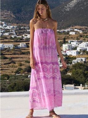SPELL Mermaid Cove Strapless Pink Maxi Dress